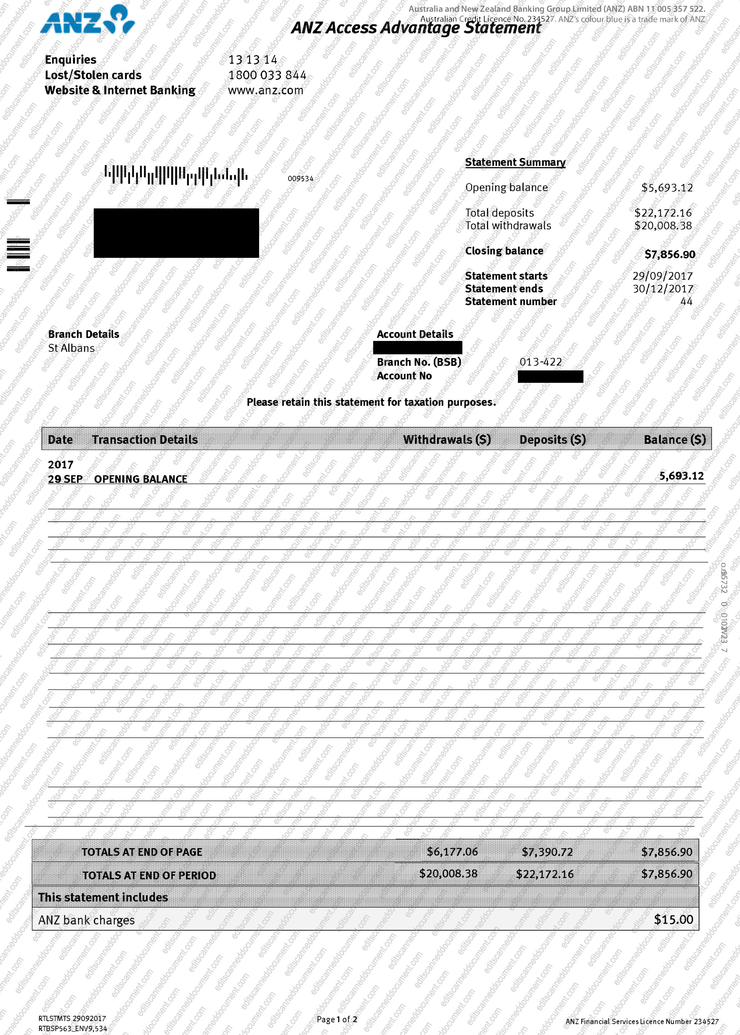 ANZ Bank Sample Document
