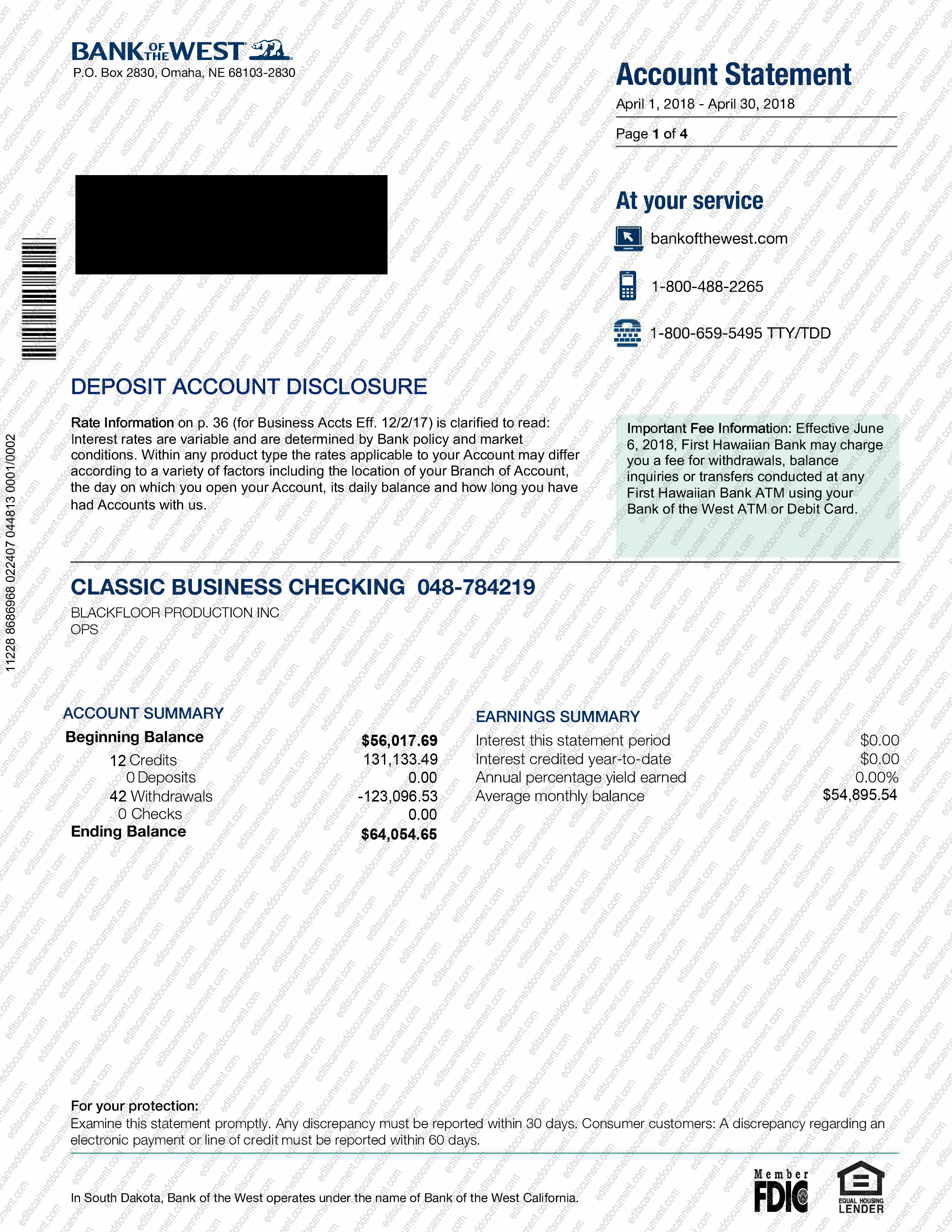 Bank of the West Sample Document