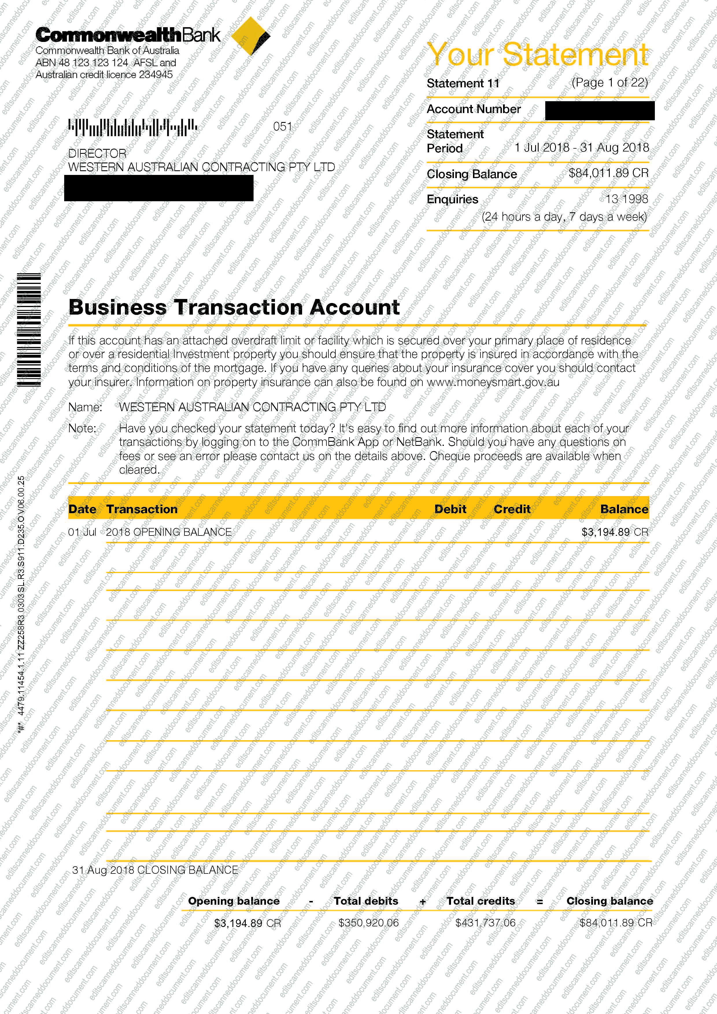Commonwealth Bank Sample Document