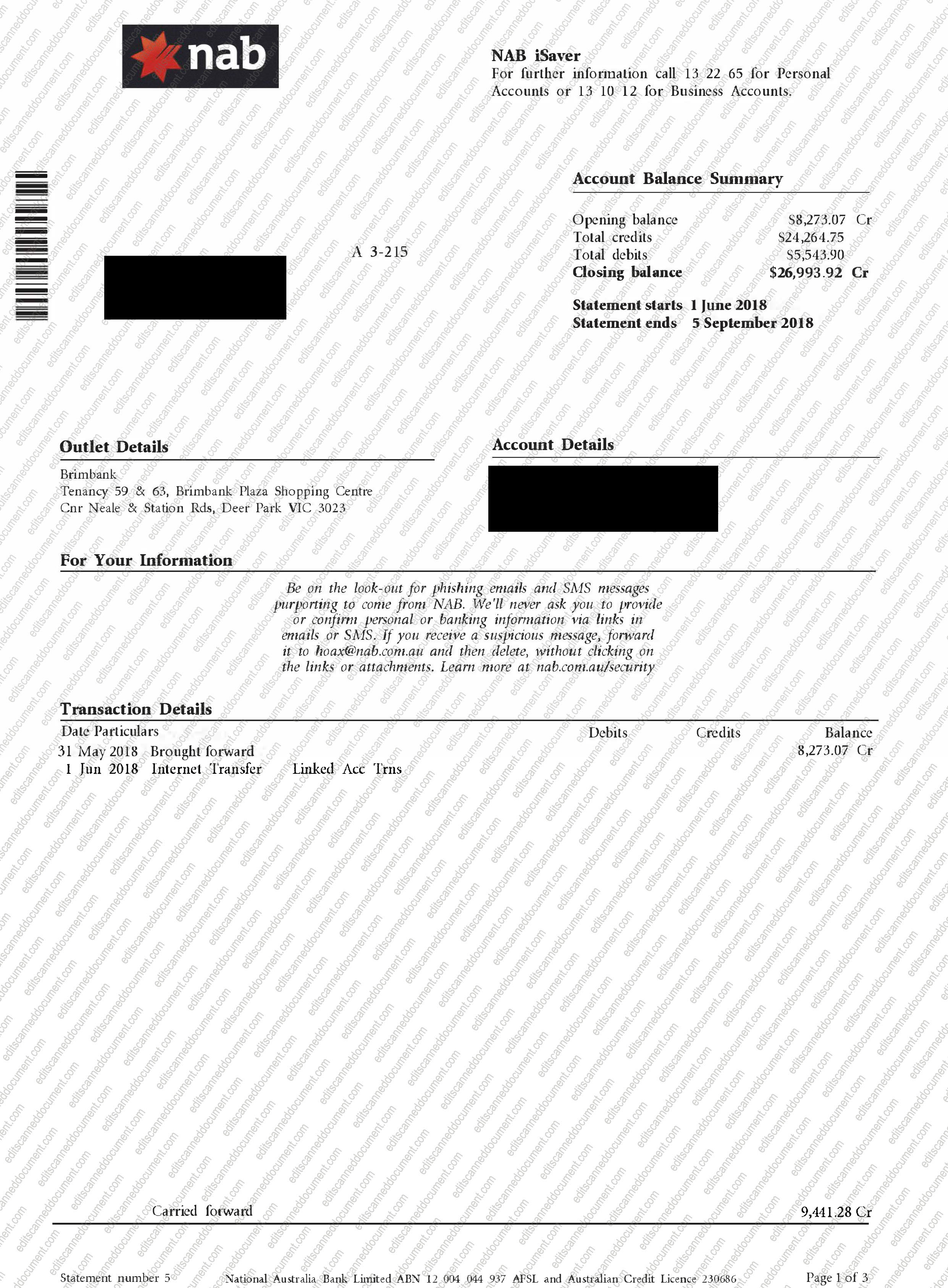 NAB Bank Sample Document
