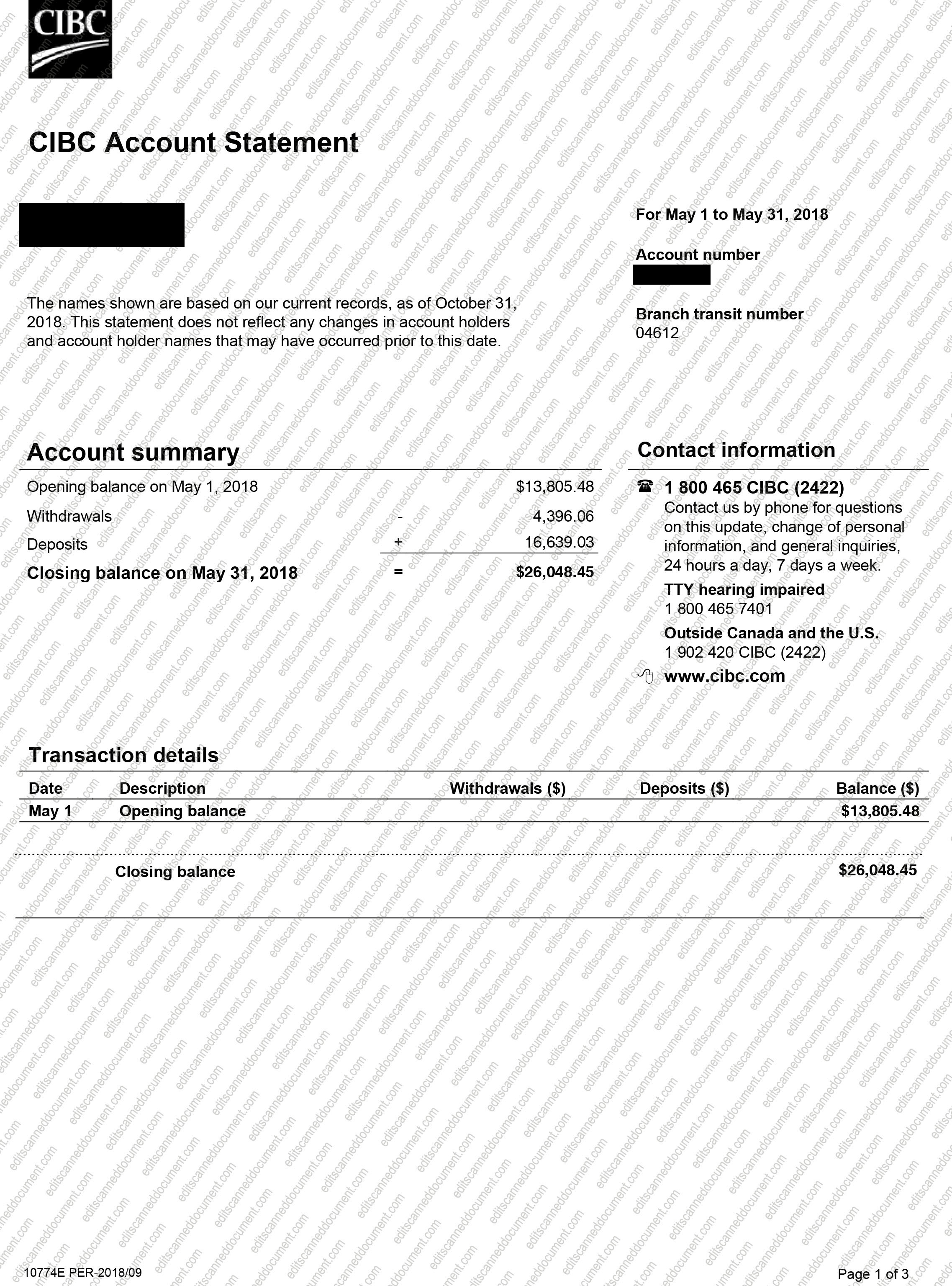 CIBC Bank Sample Document
