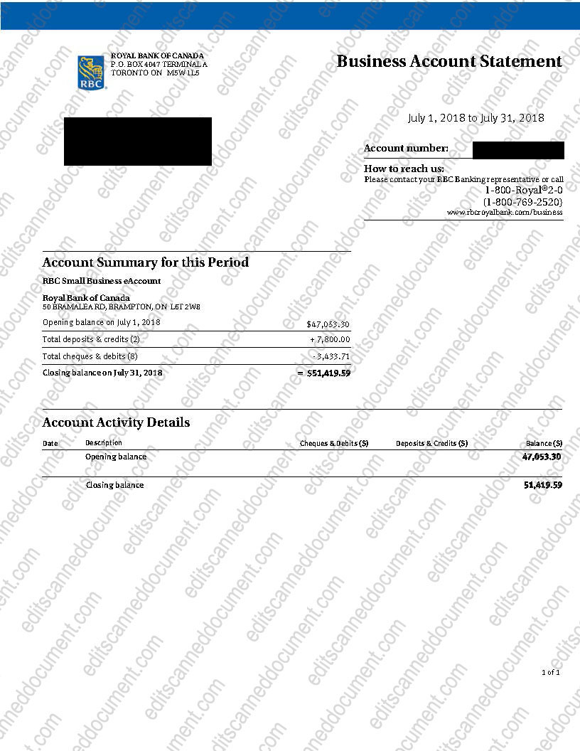 Royal Bank of Canada Sample Document