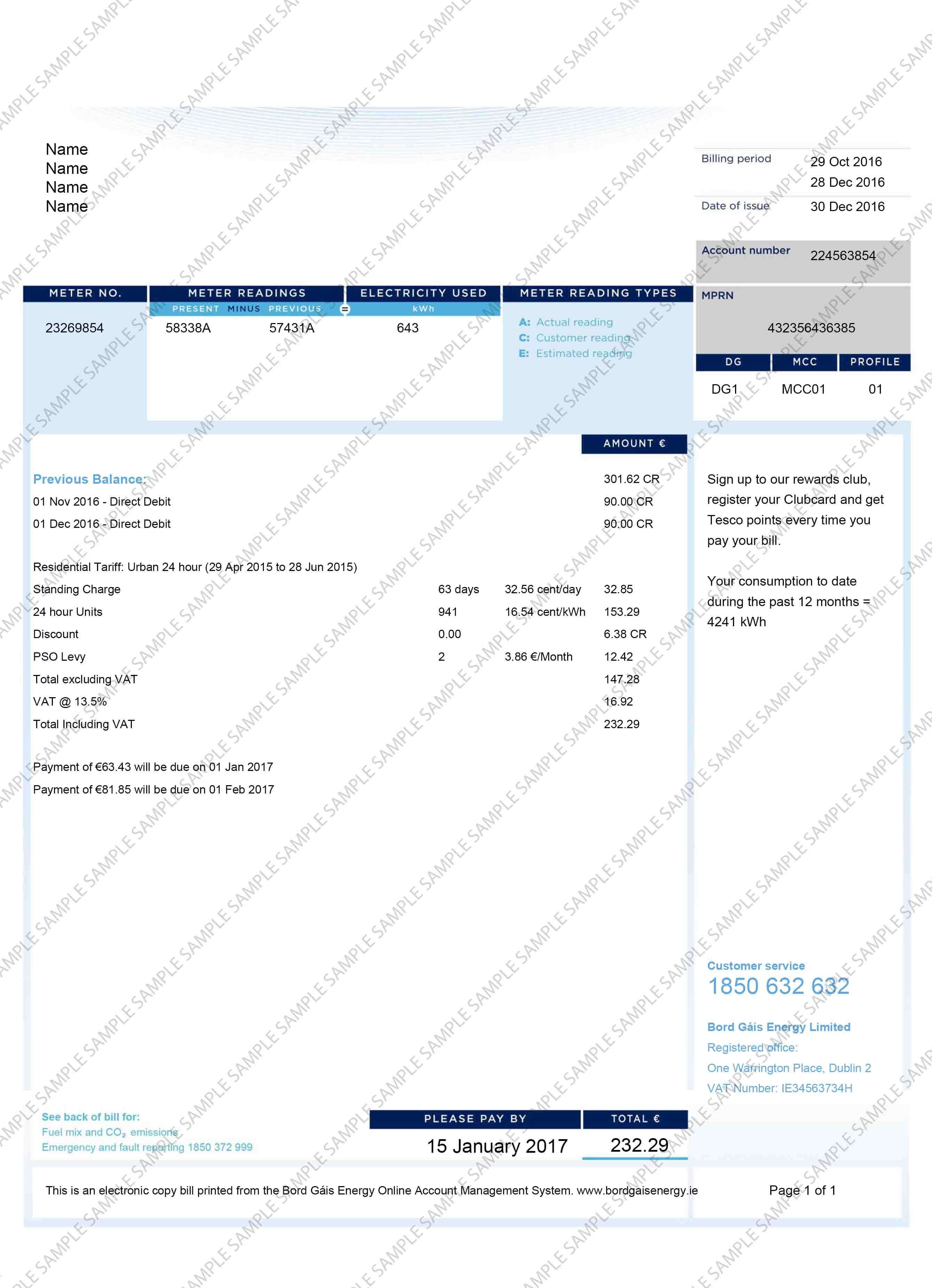 Bord Gáis Sample Document