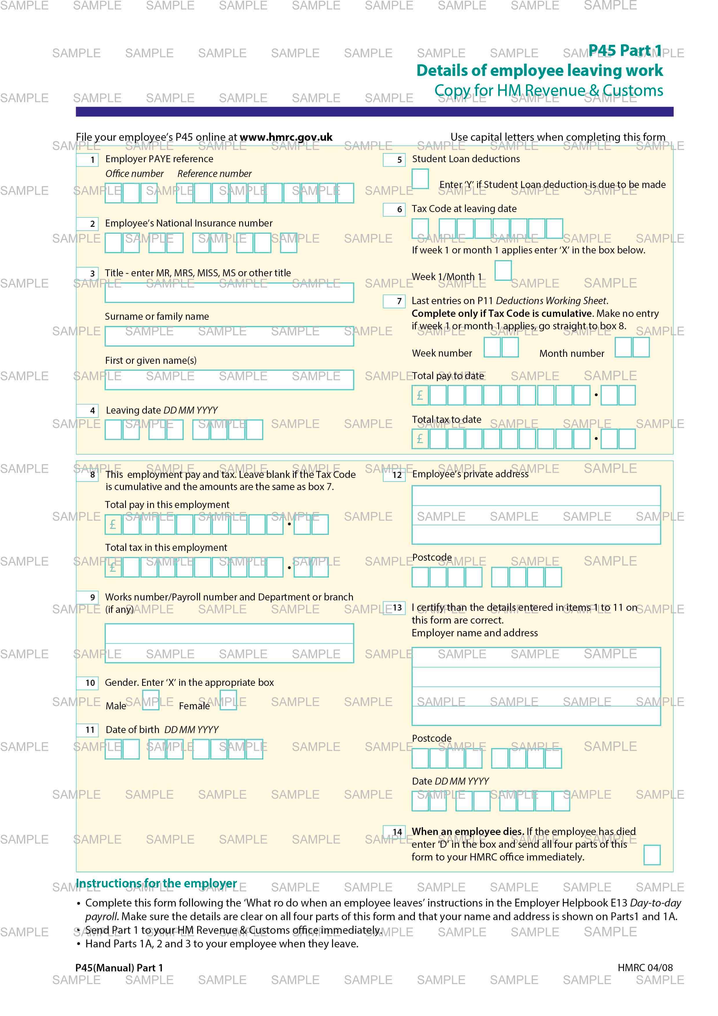 P45 Part 1 Sample Document
