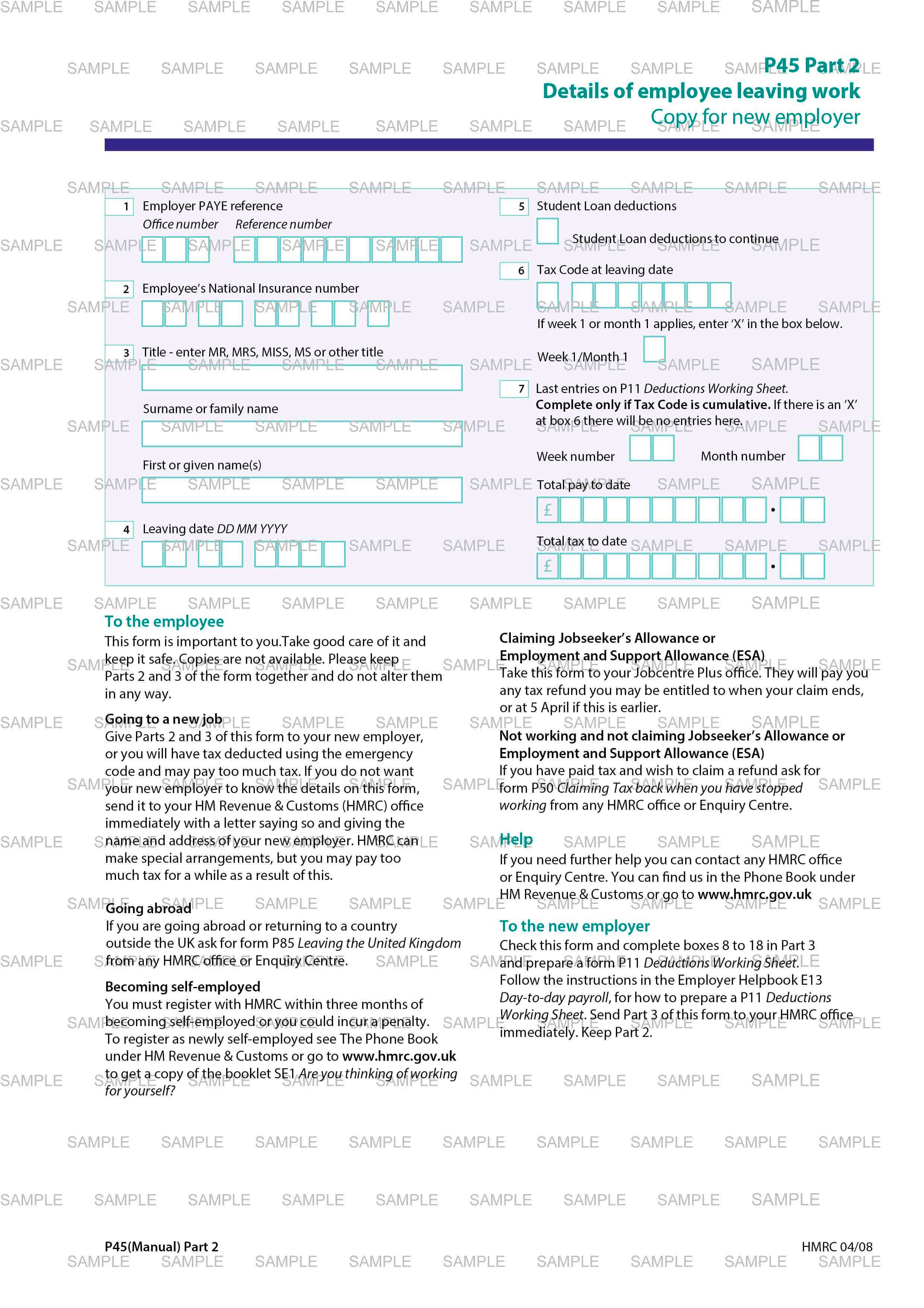 P45 Part 2 Sample Document