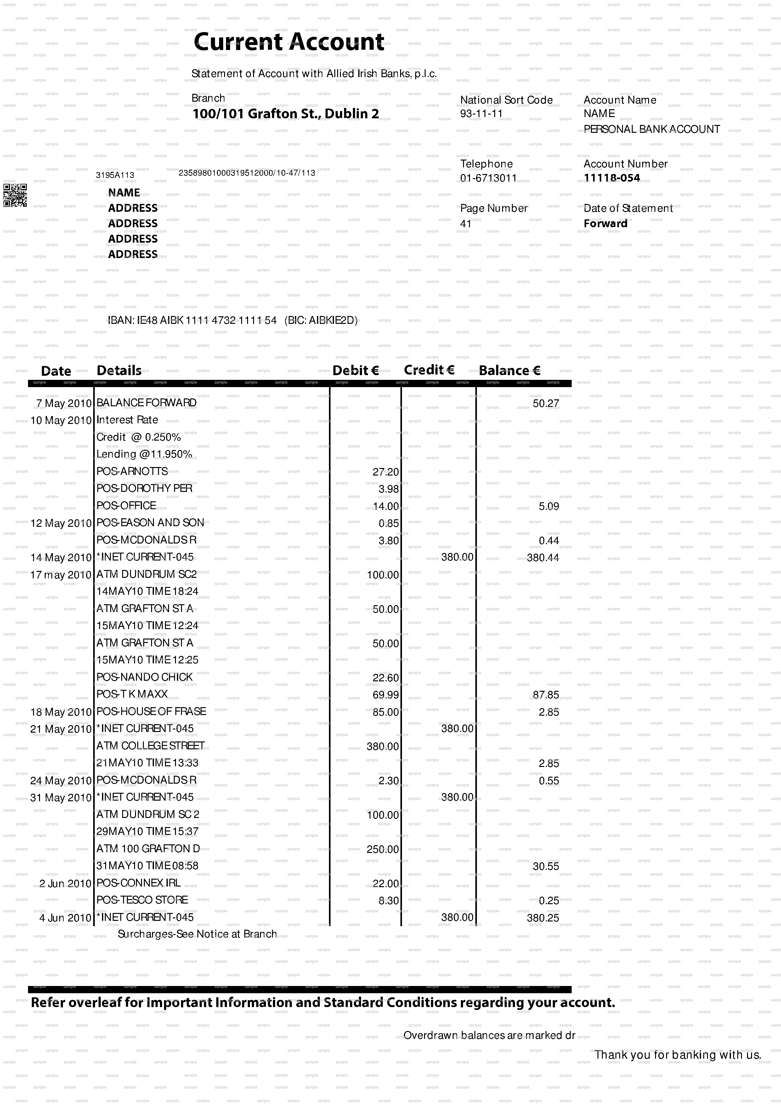 AIB UK Sample Document