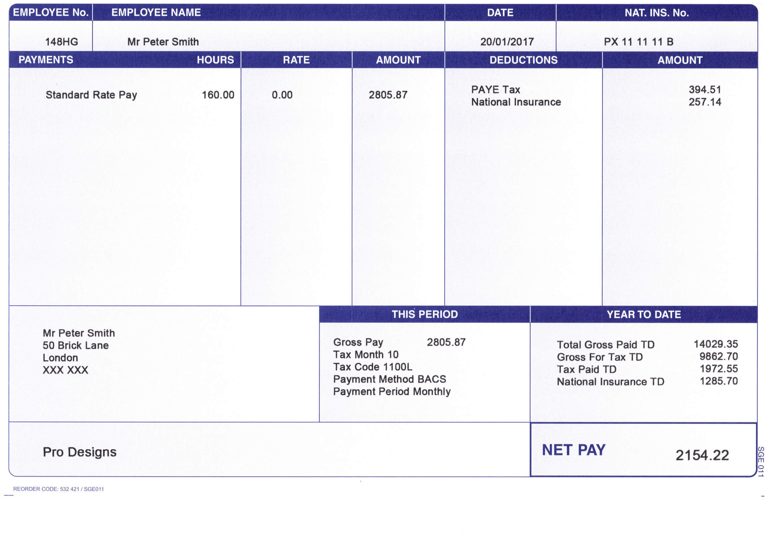 Blue Payslip Sample Document