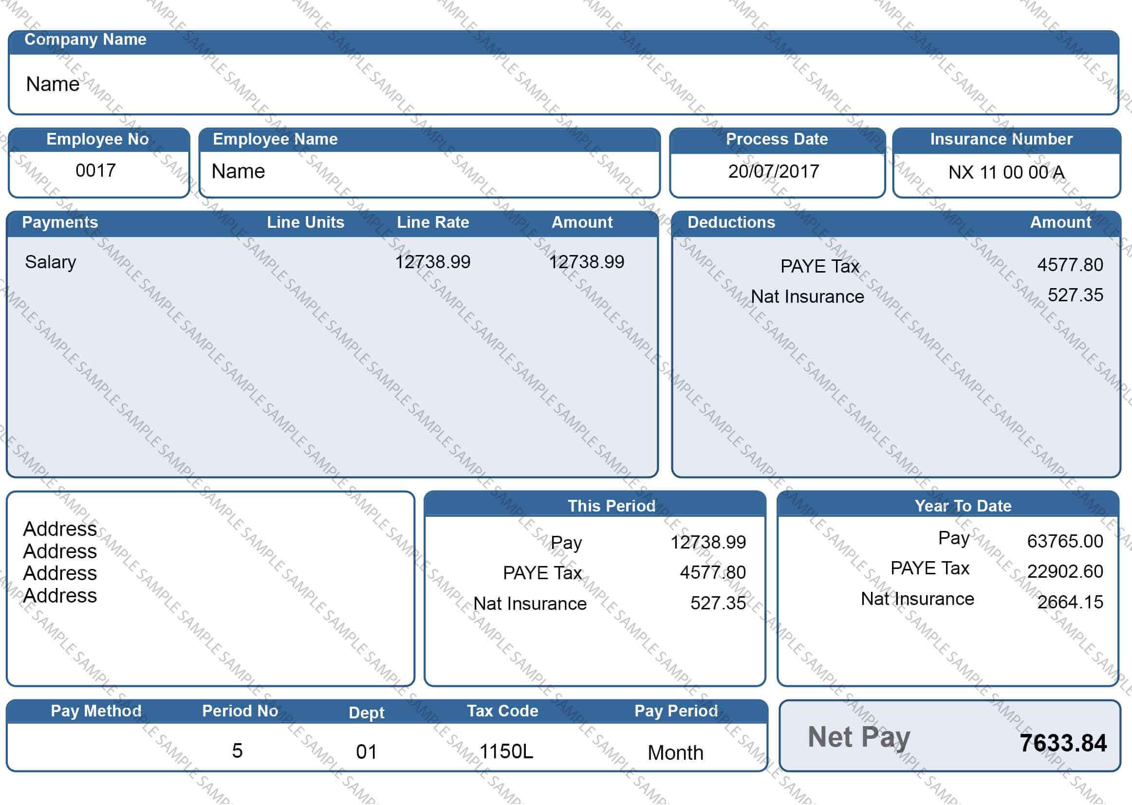 Blue Payslip Design 1 Sample Document
