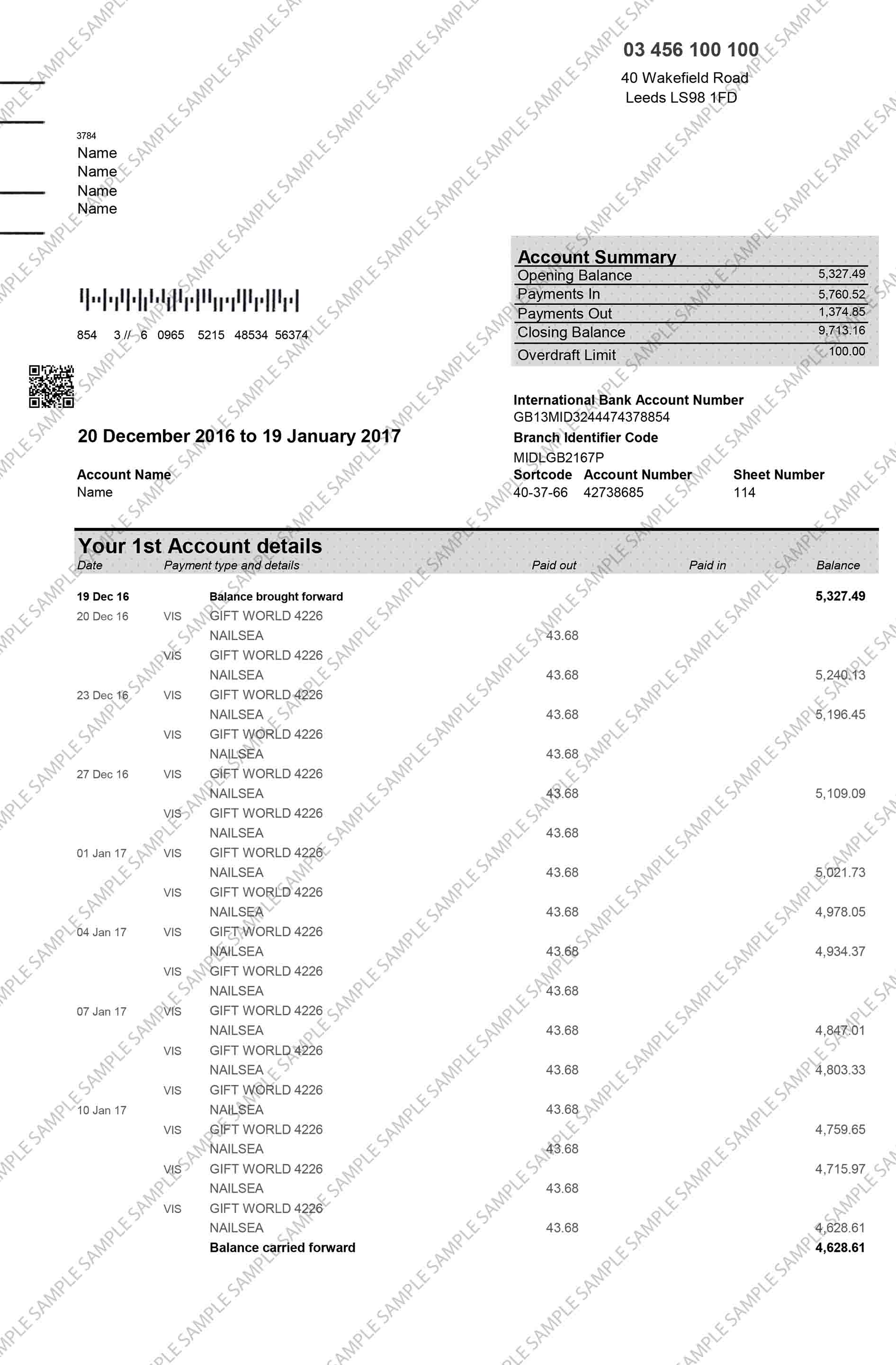 First Direct Sample Document