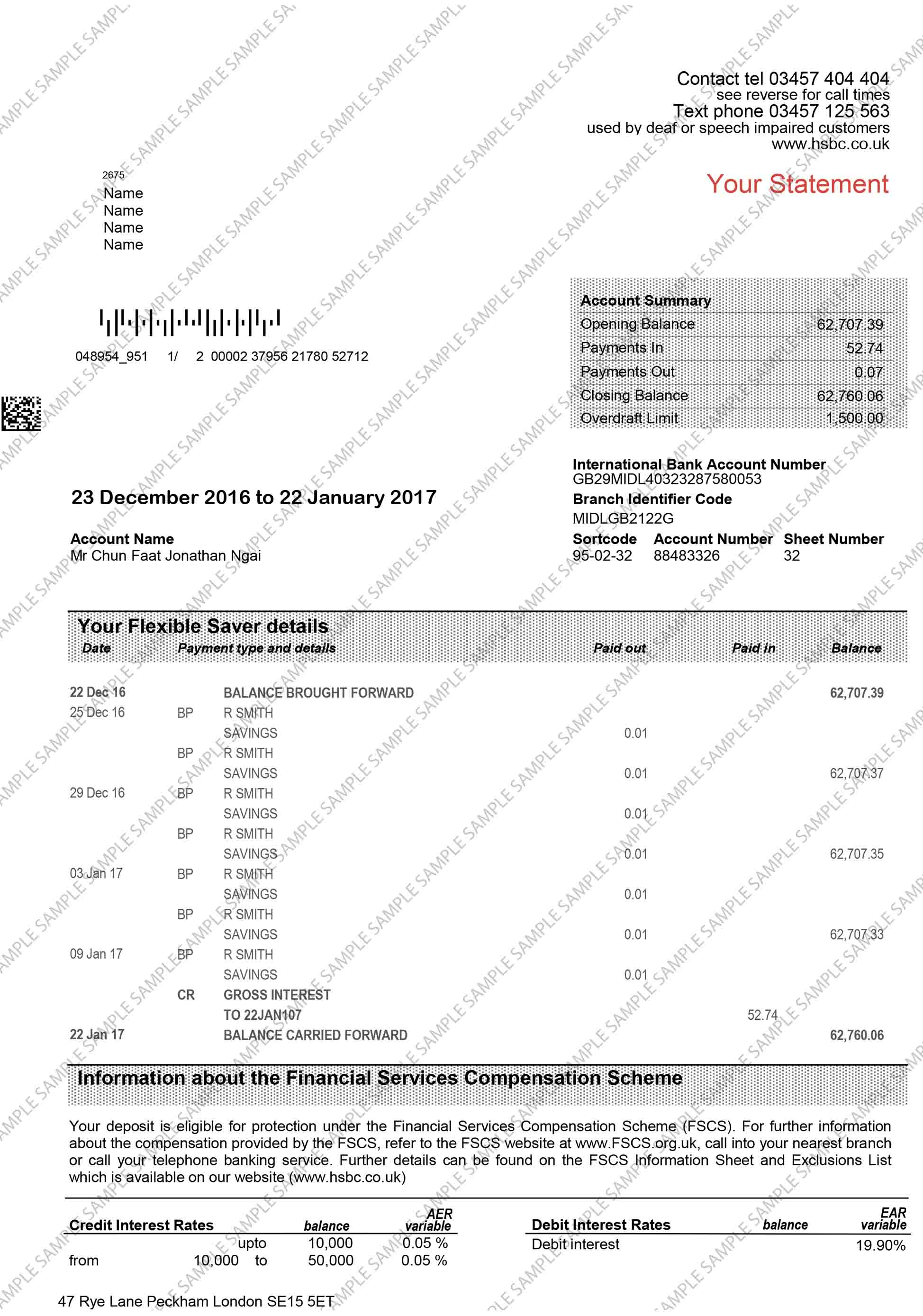 HSBC Savings Sample Document