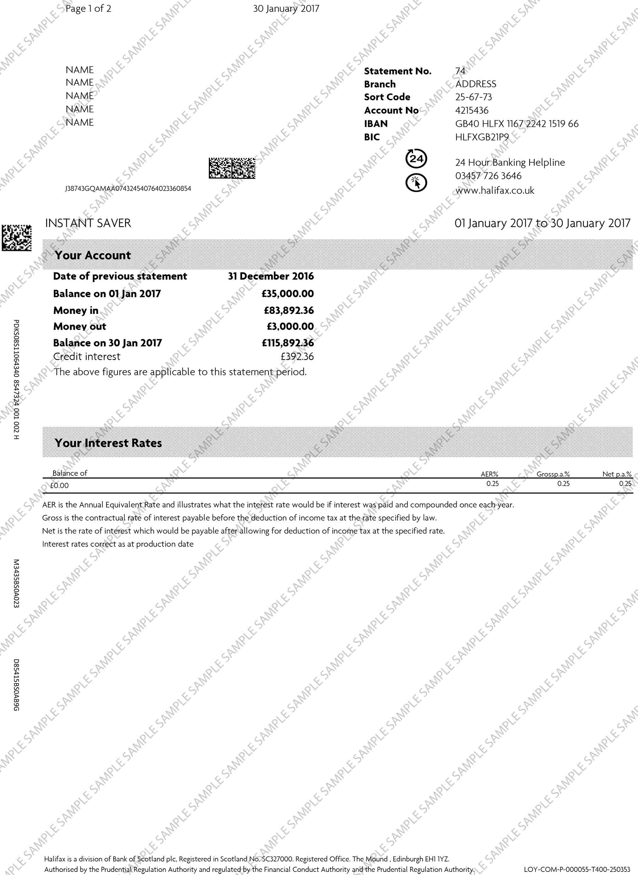 Halifax Savings Sample Document