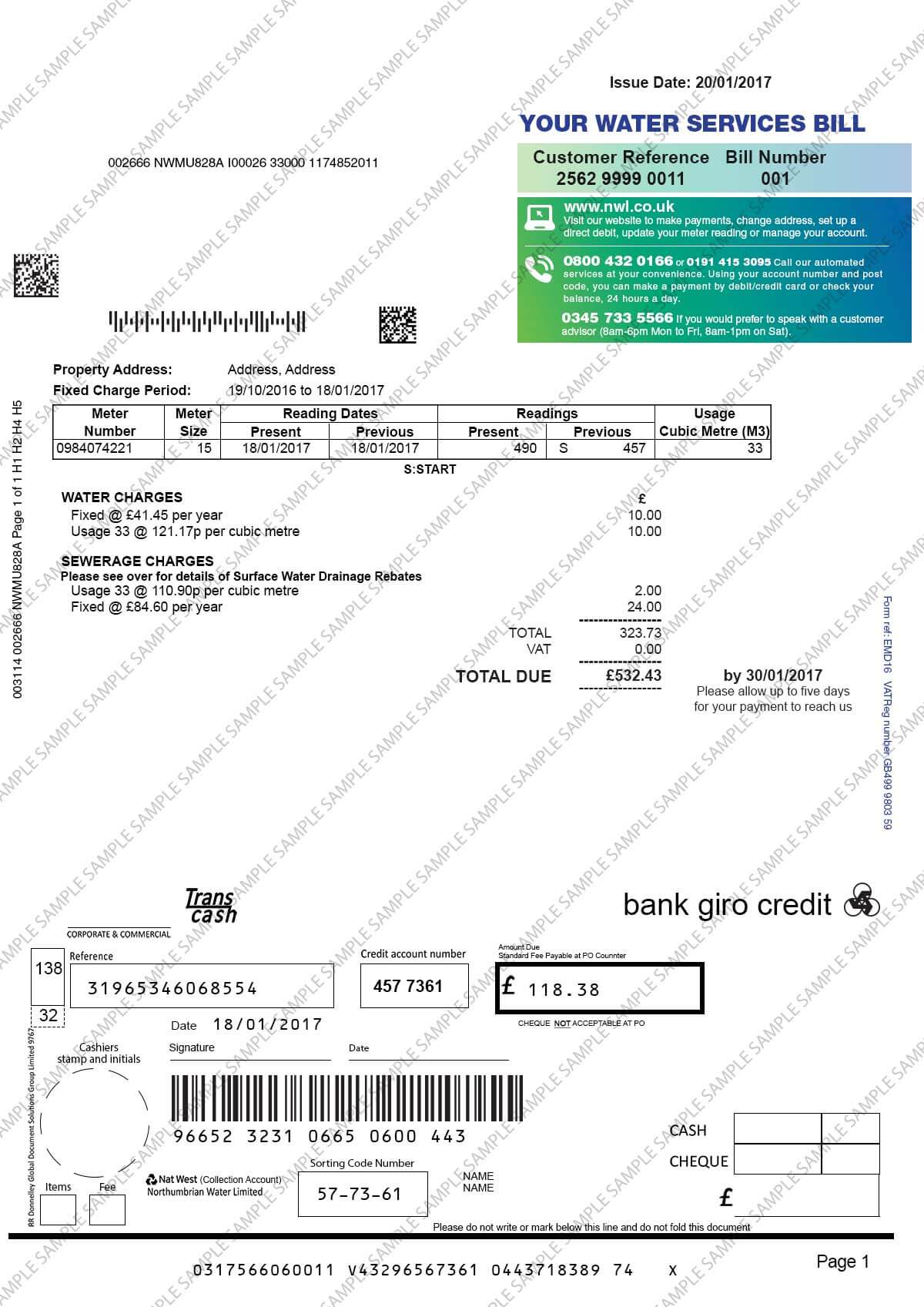 Northumbrian Water Sample Document