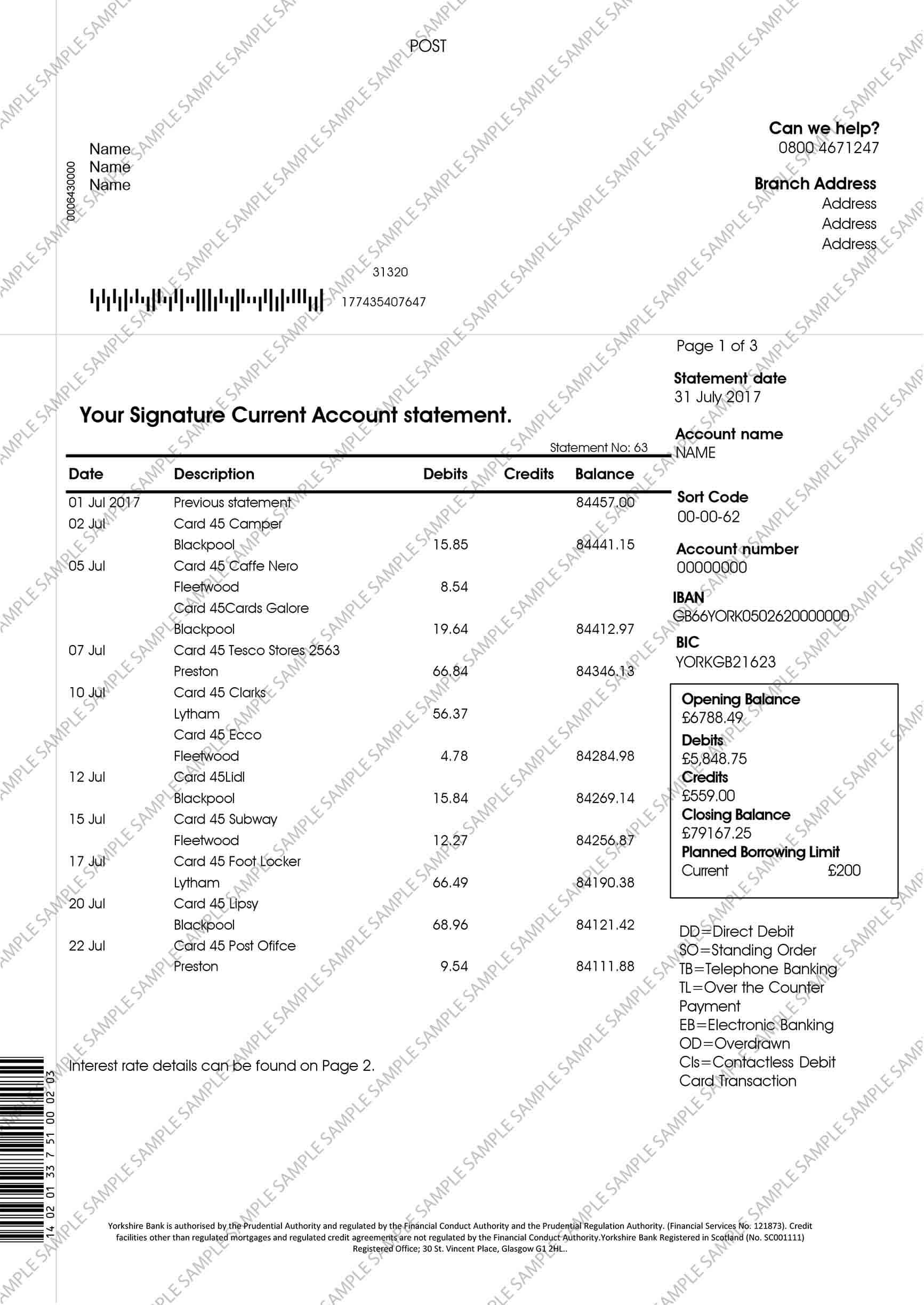 Yorkshire Bank 2 Sample Document