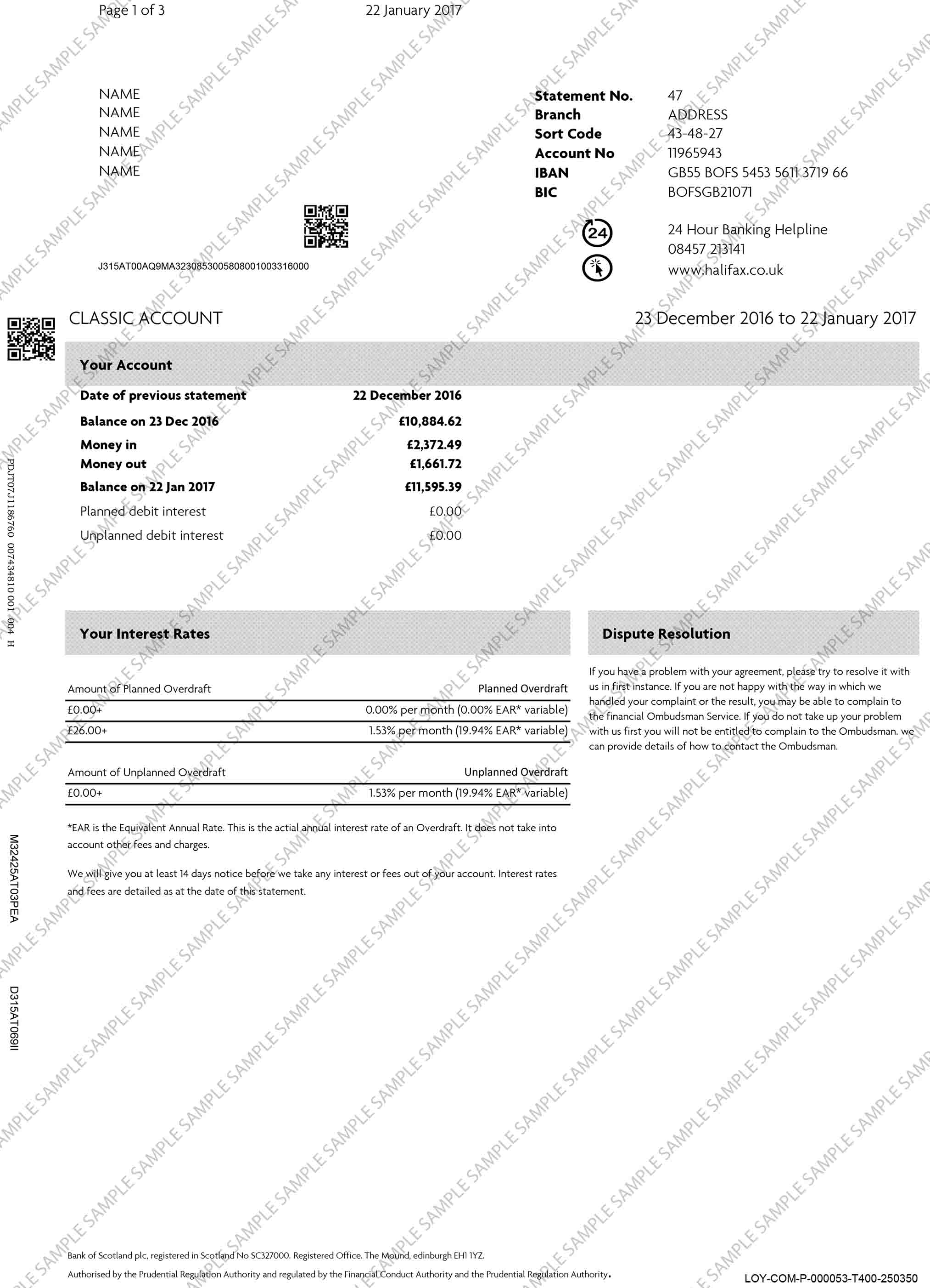 Bank of Scotland Sample Document