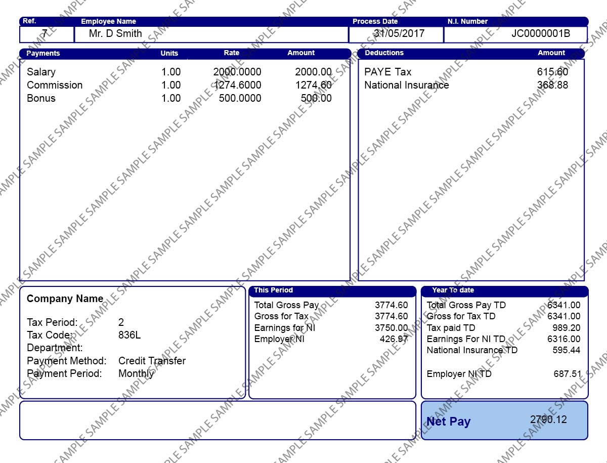 Blue Payslip Design 2 Sample Document