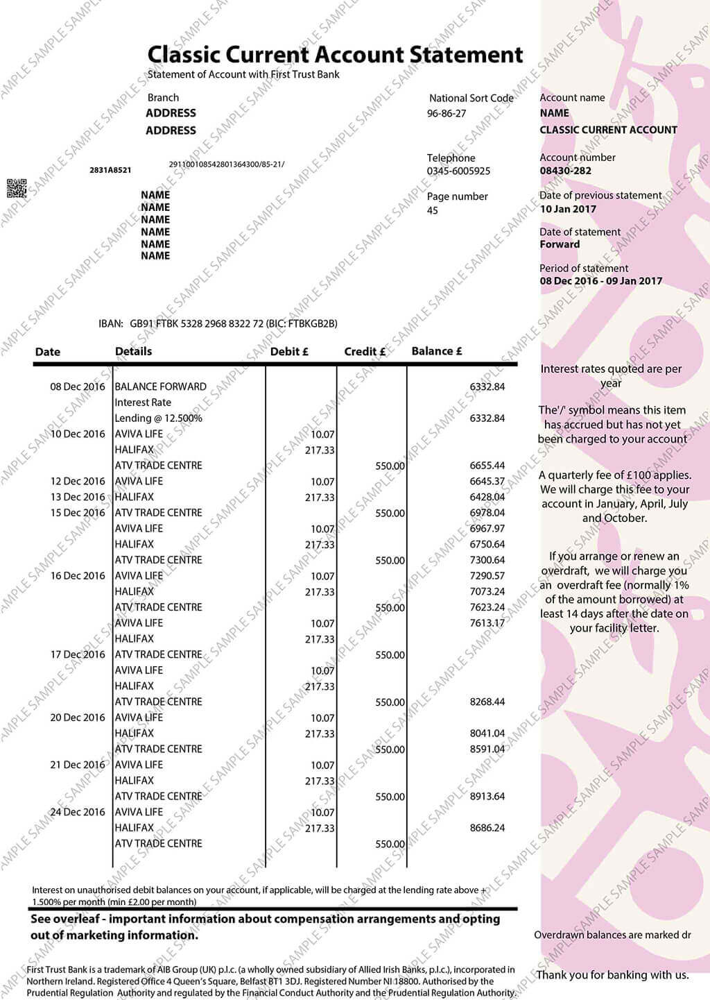 First Trust Bank Sample Document