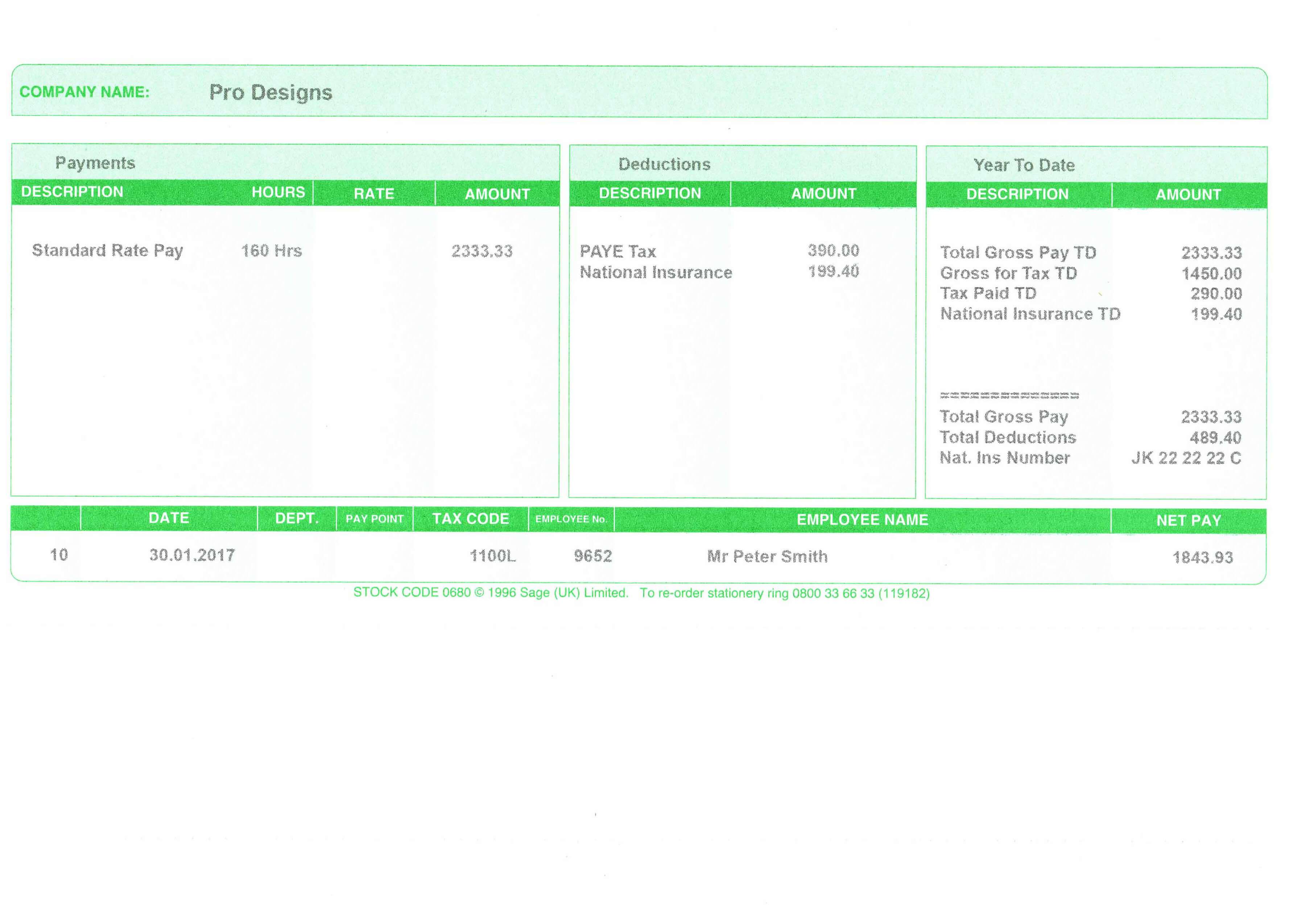 Green Payslip Sample Document