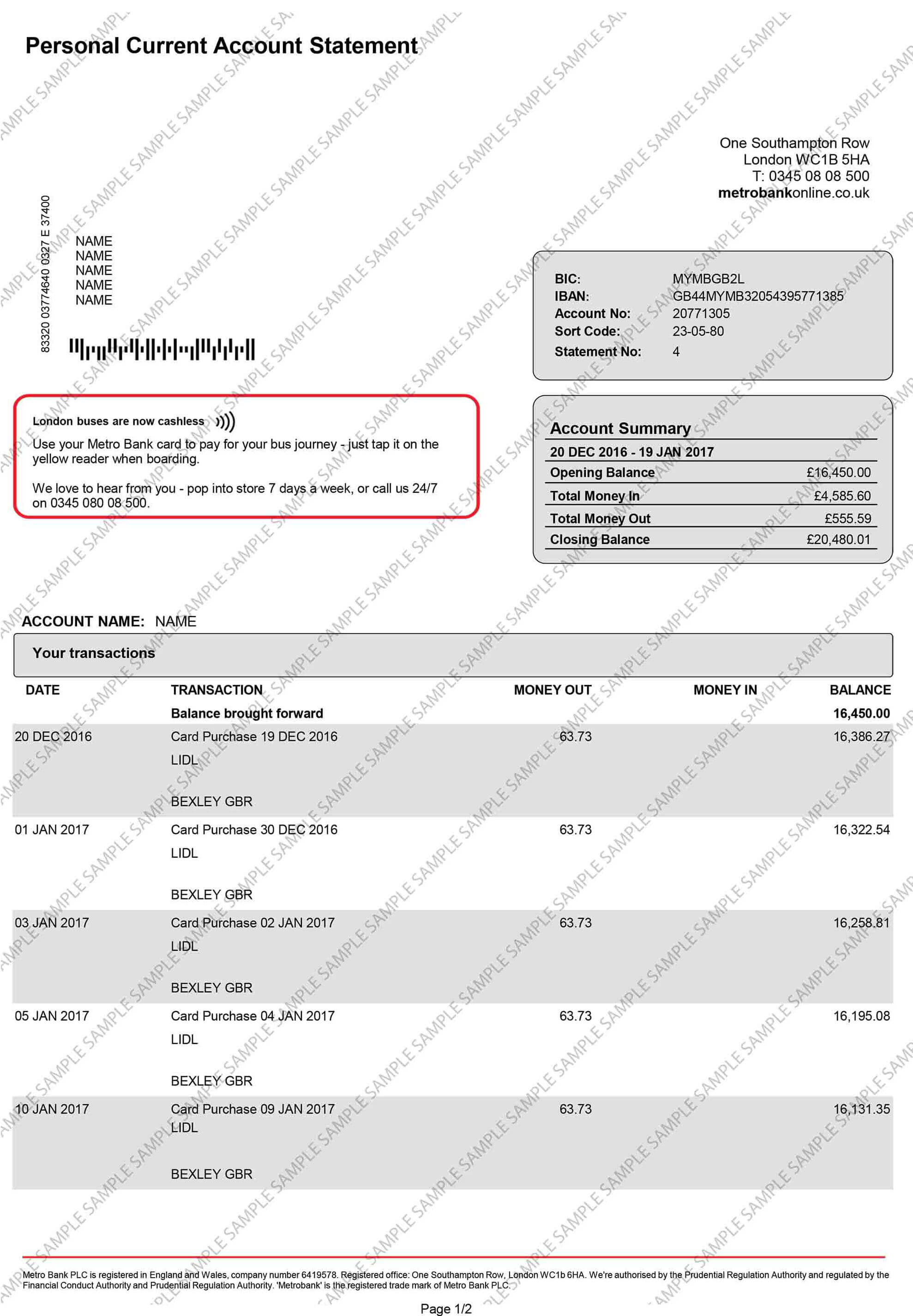 Metro Bank Sample Document