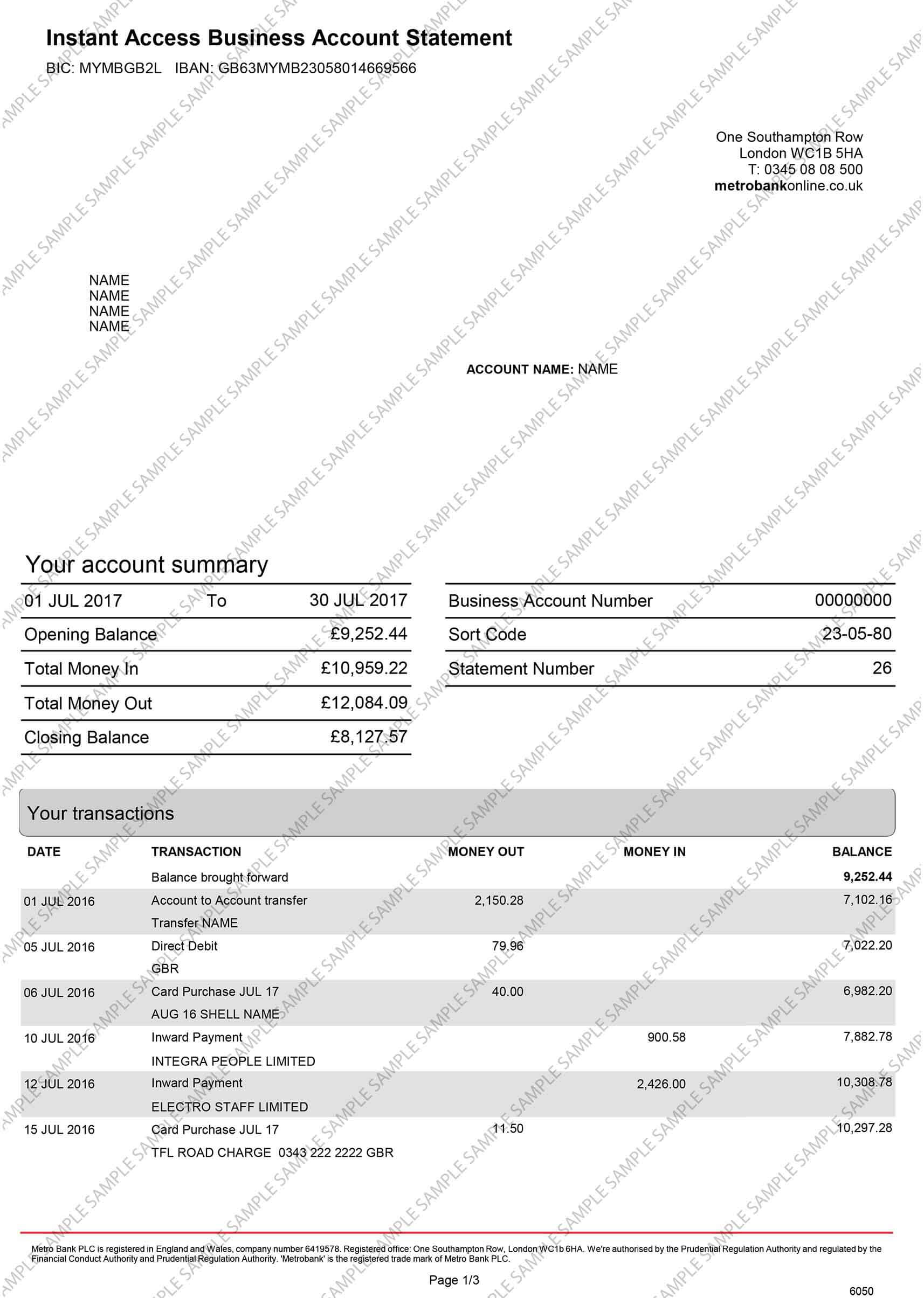 Metro Bank 2 Sample Document