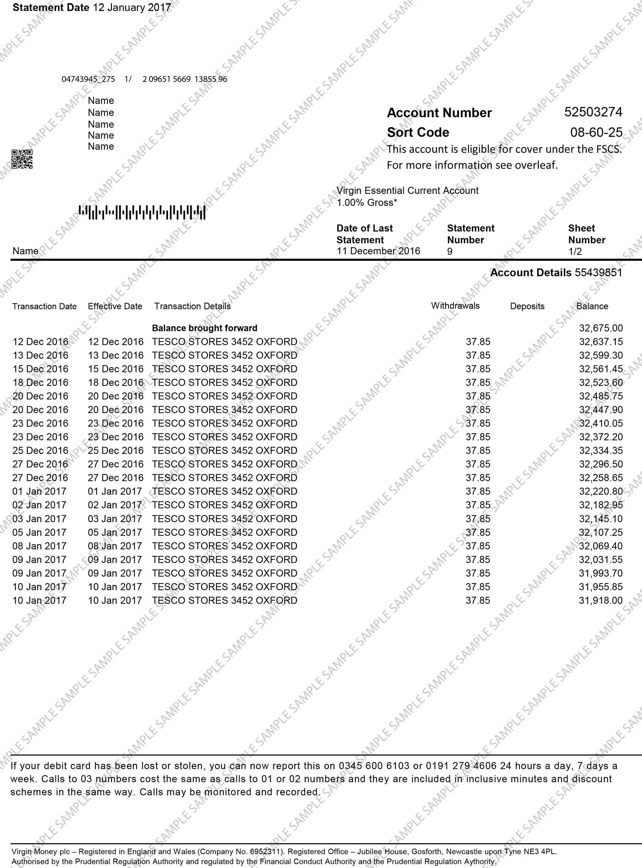 Virgin Money Sample Document