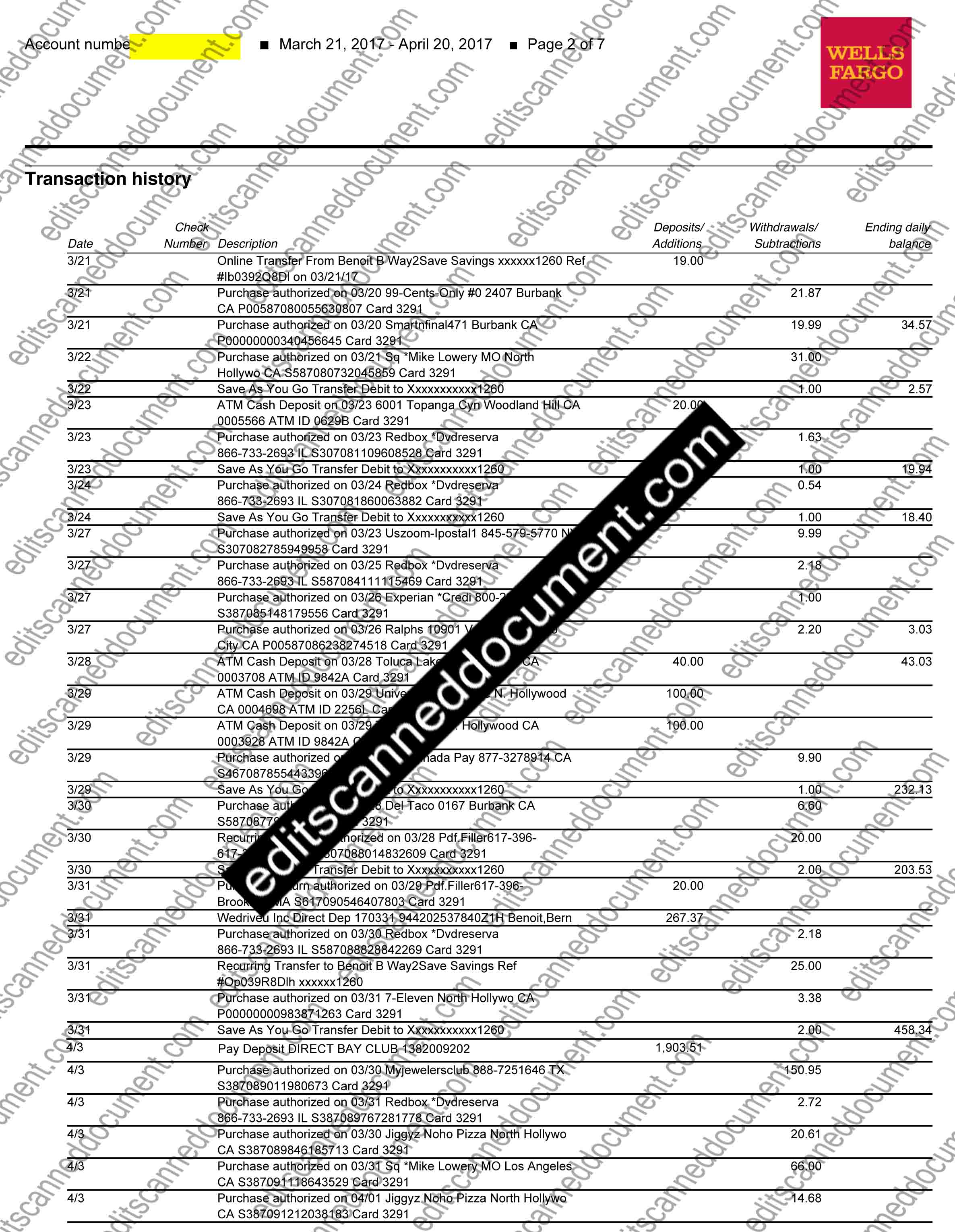 Wells Fargo Page 2 Sample Document