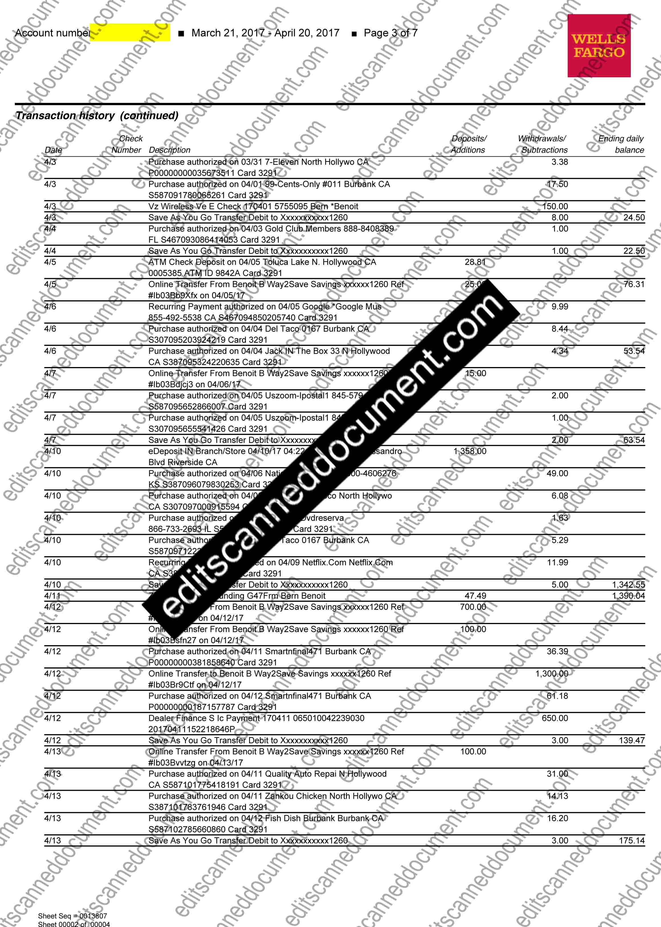 Wells Fargo Page 3 Sample Document