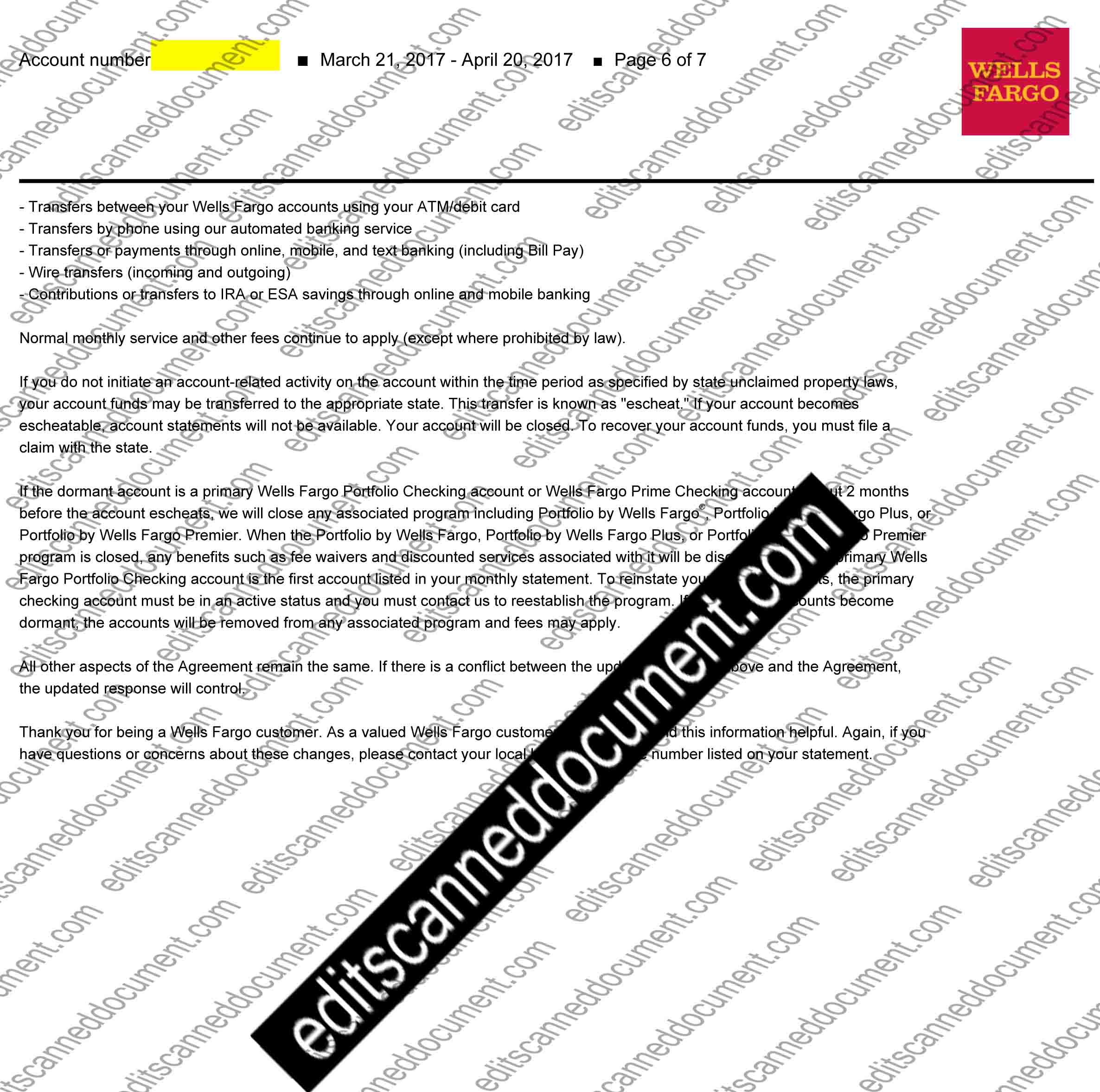 Wells Fargo Page 6 Sample Document