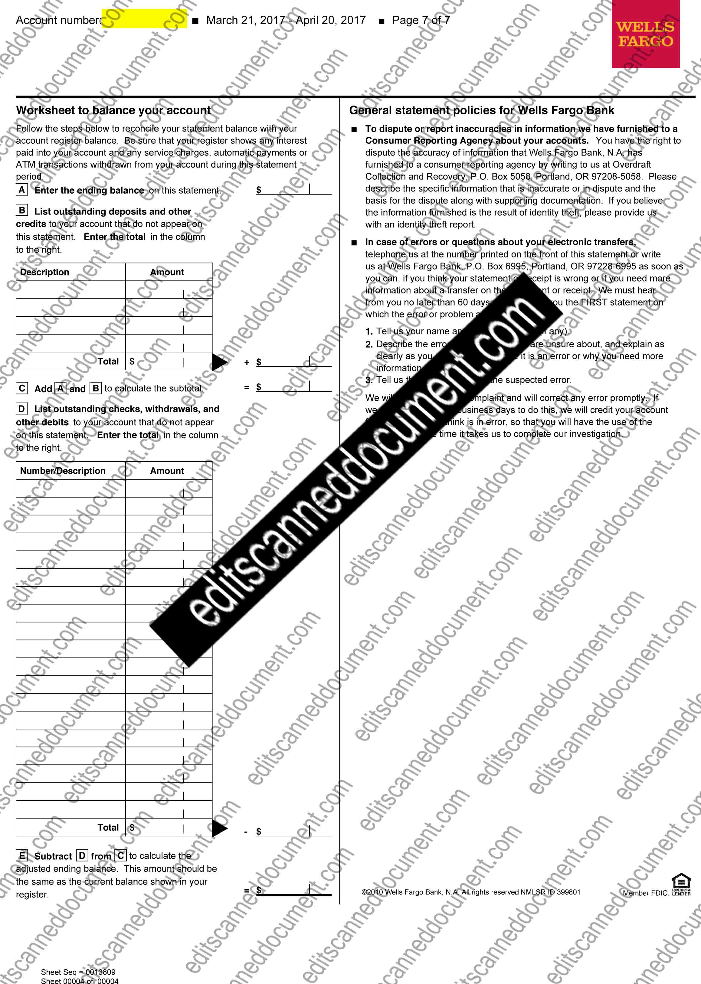 Wells Fargo Page 7 Sample Document