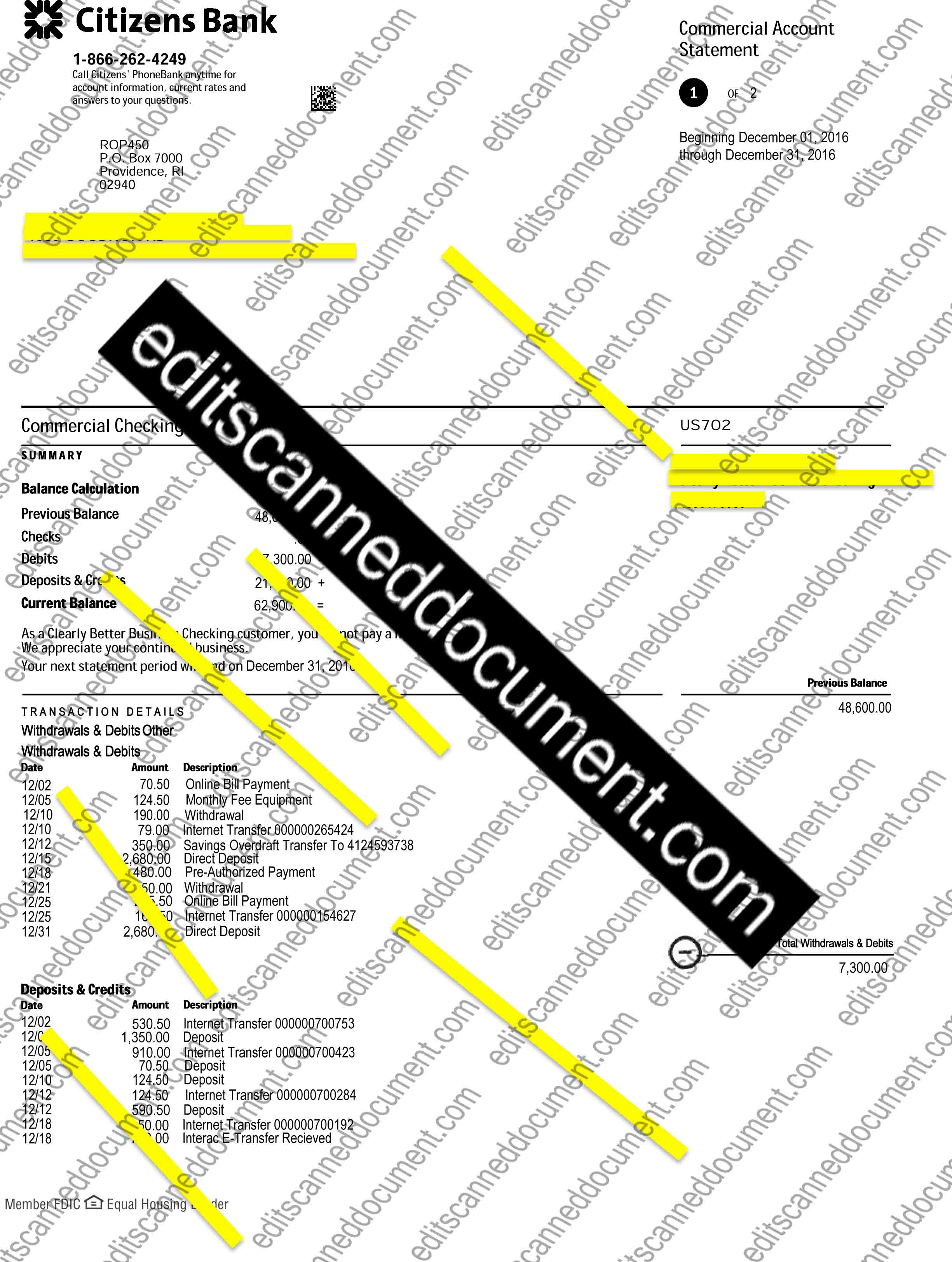 Citizens Bank Page 1 Sample Document
