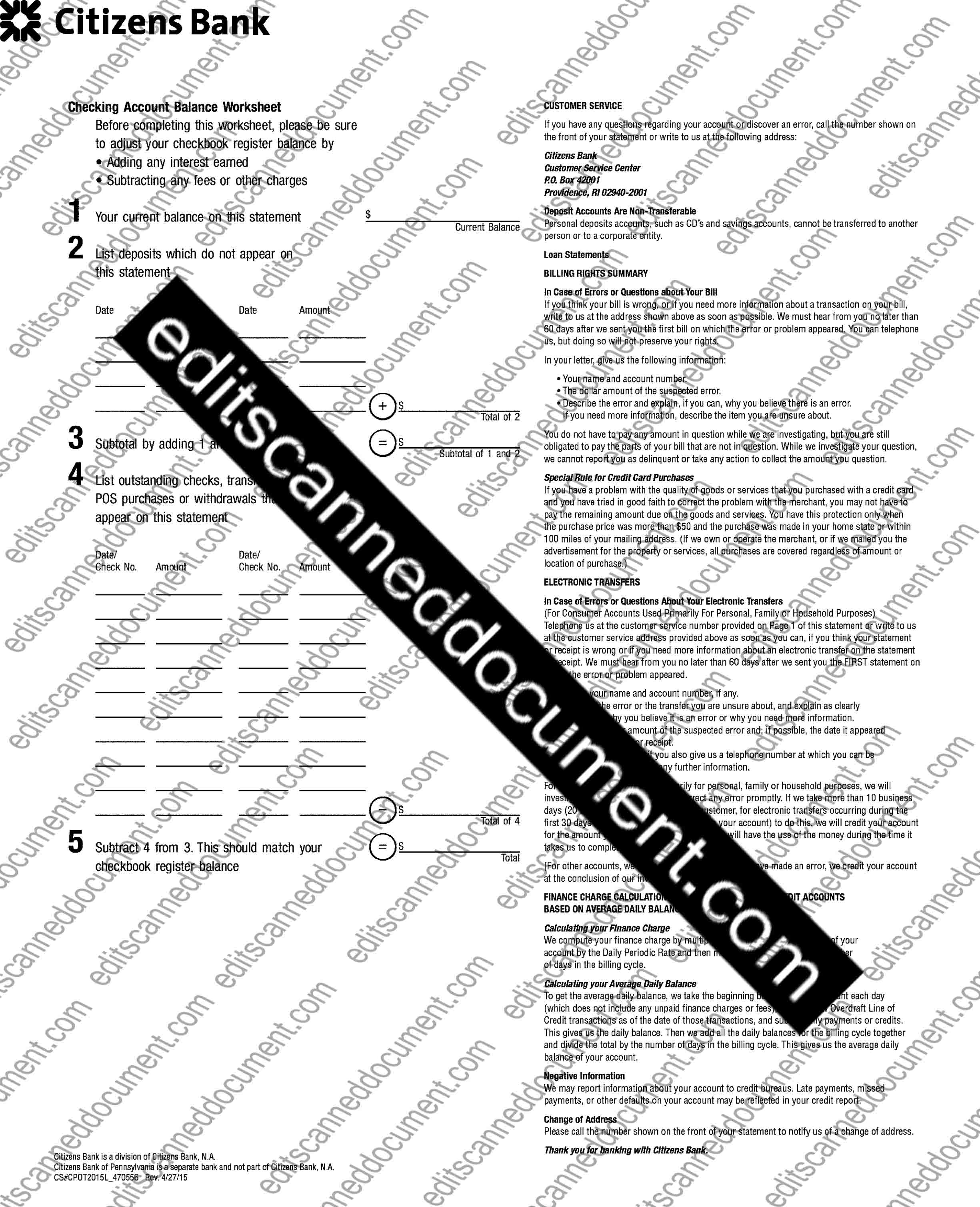 Citizens Bank Page 3 Sample Document