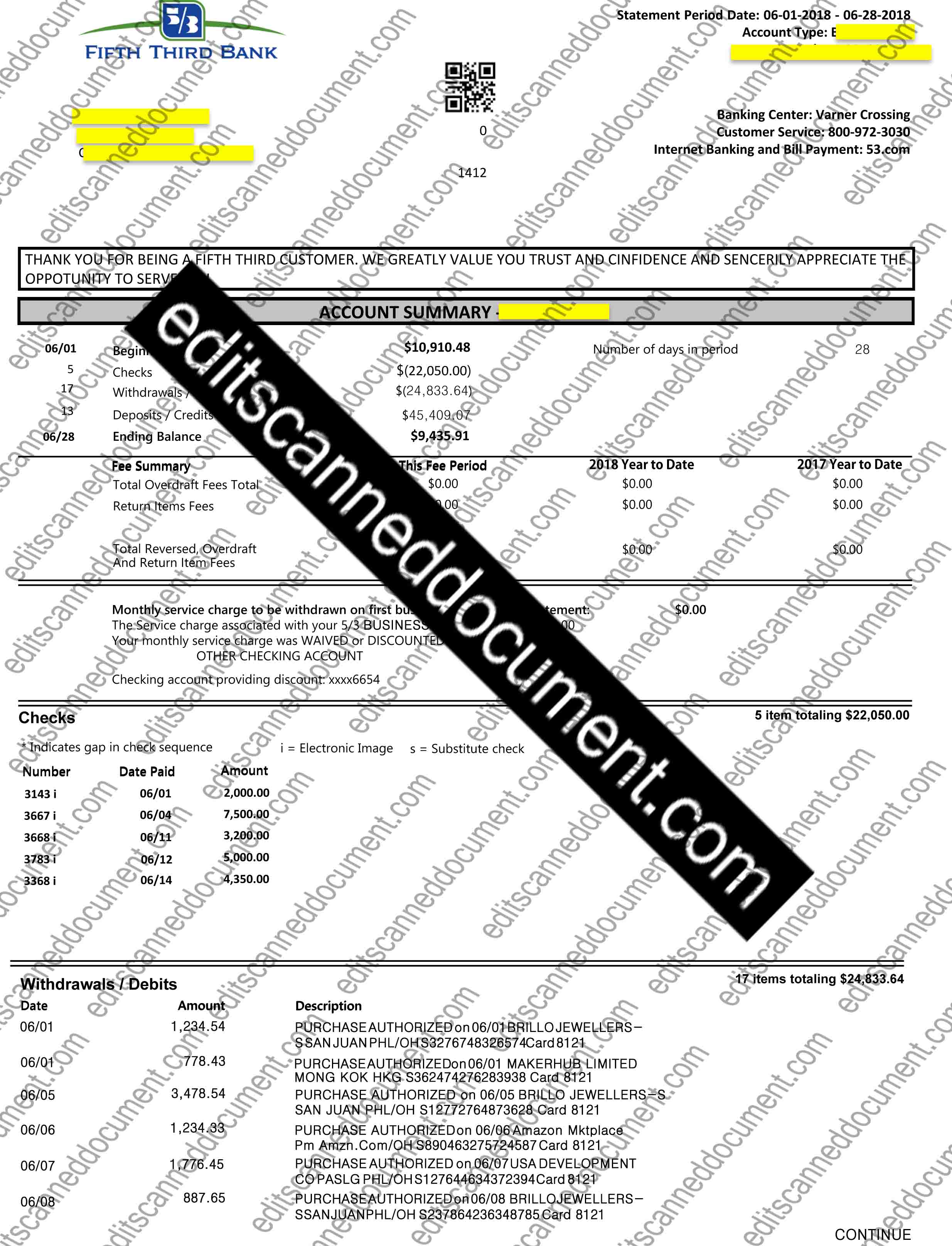 Fifth Third Bank Page 1 Sample Document