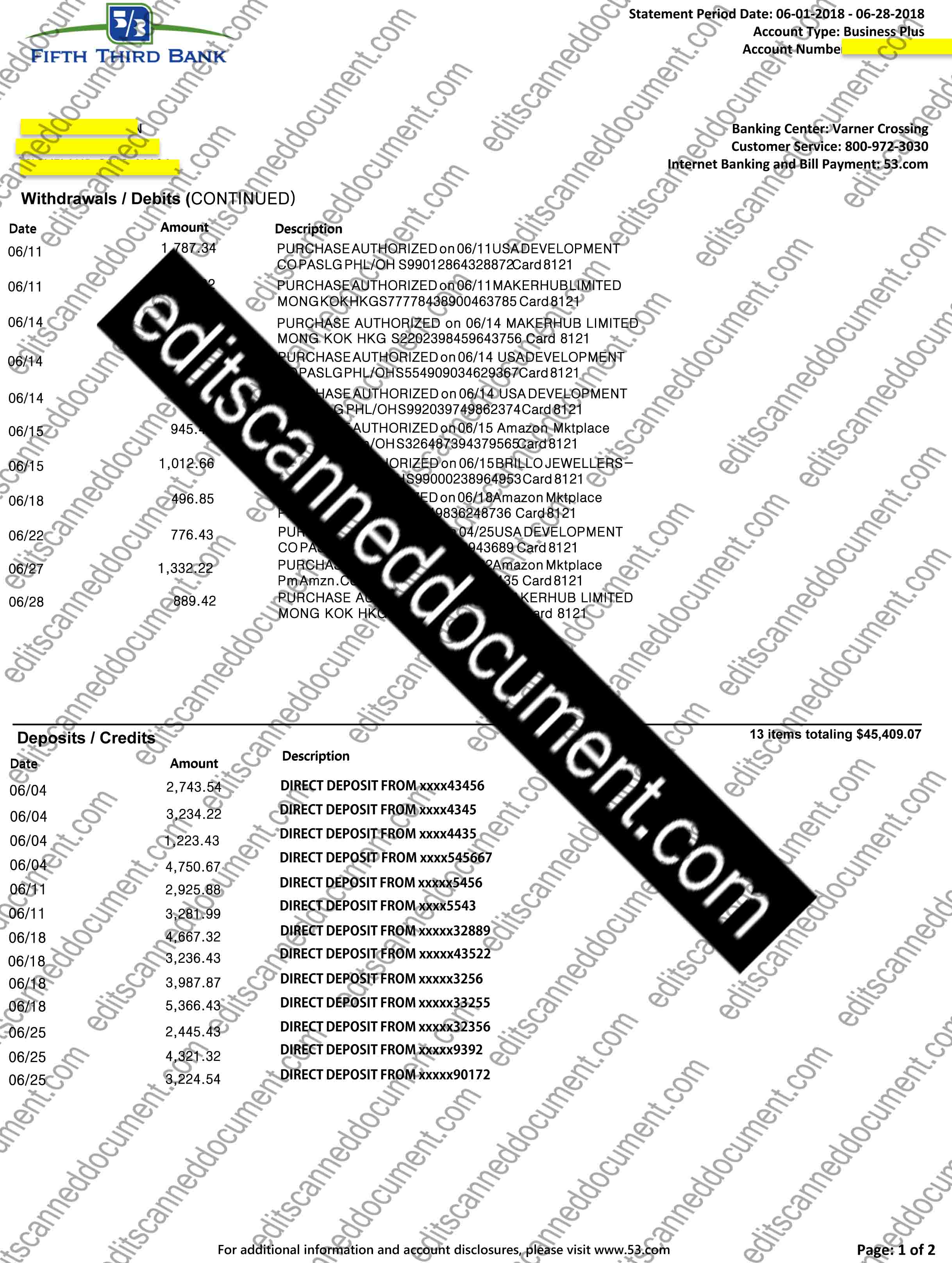 Fifth Third Bank Page 2 Sample Document