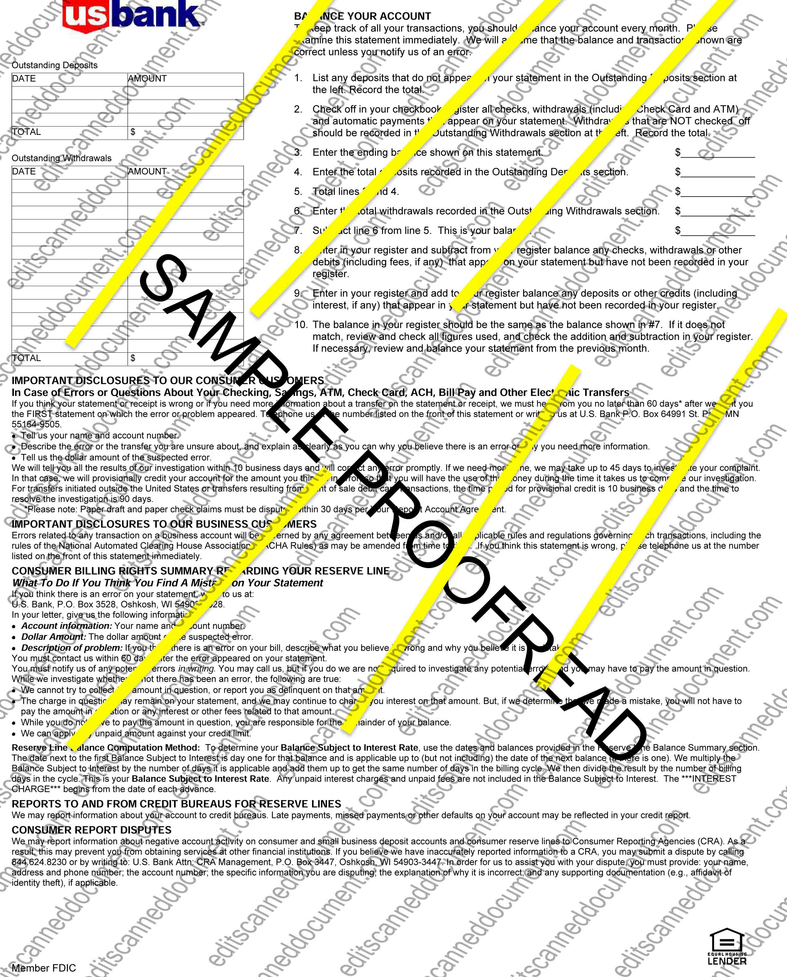 US Bank Page 2 Sample Document