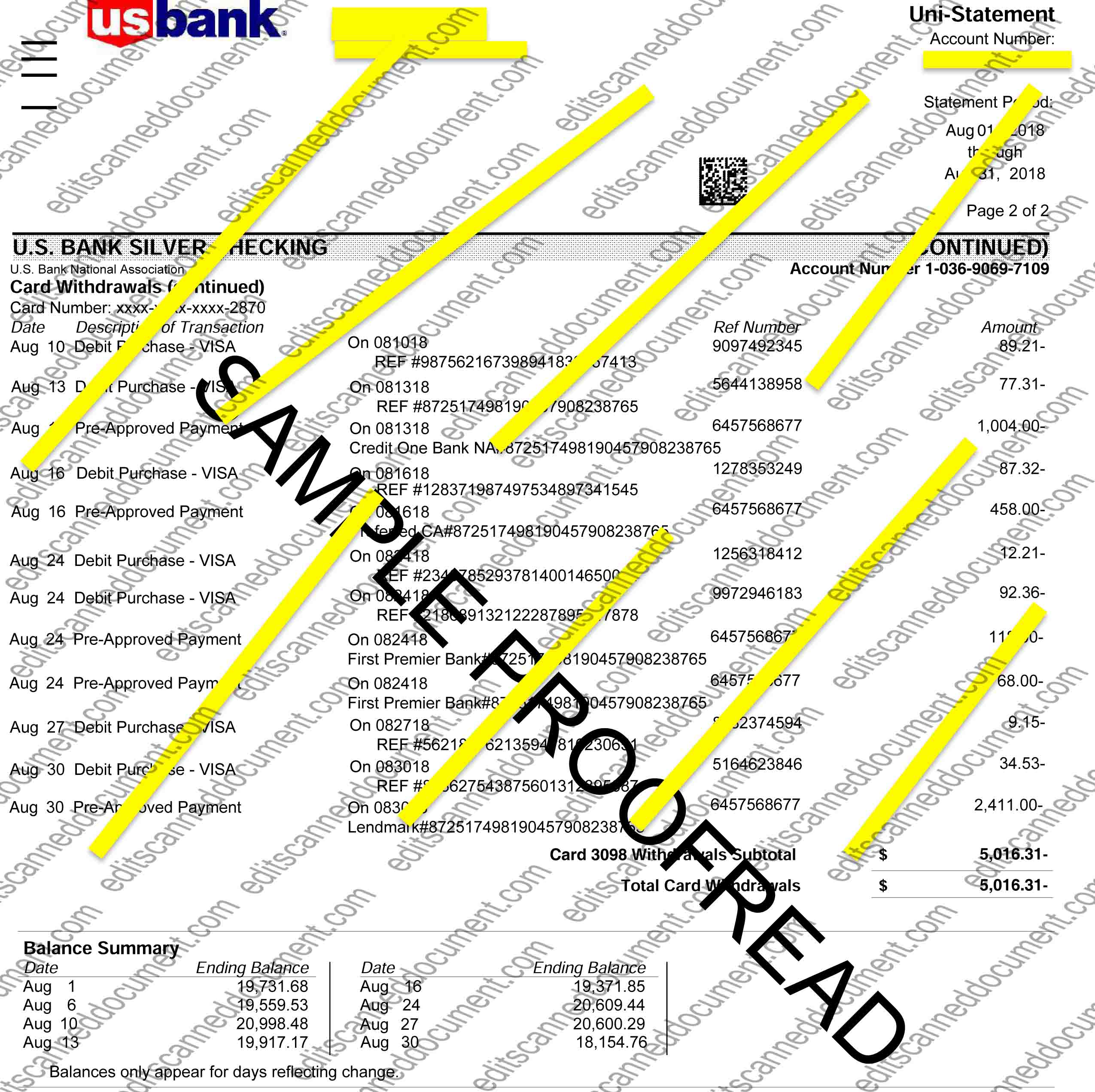 US Bank Page 3 Sample Document