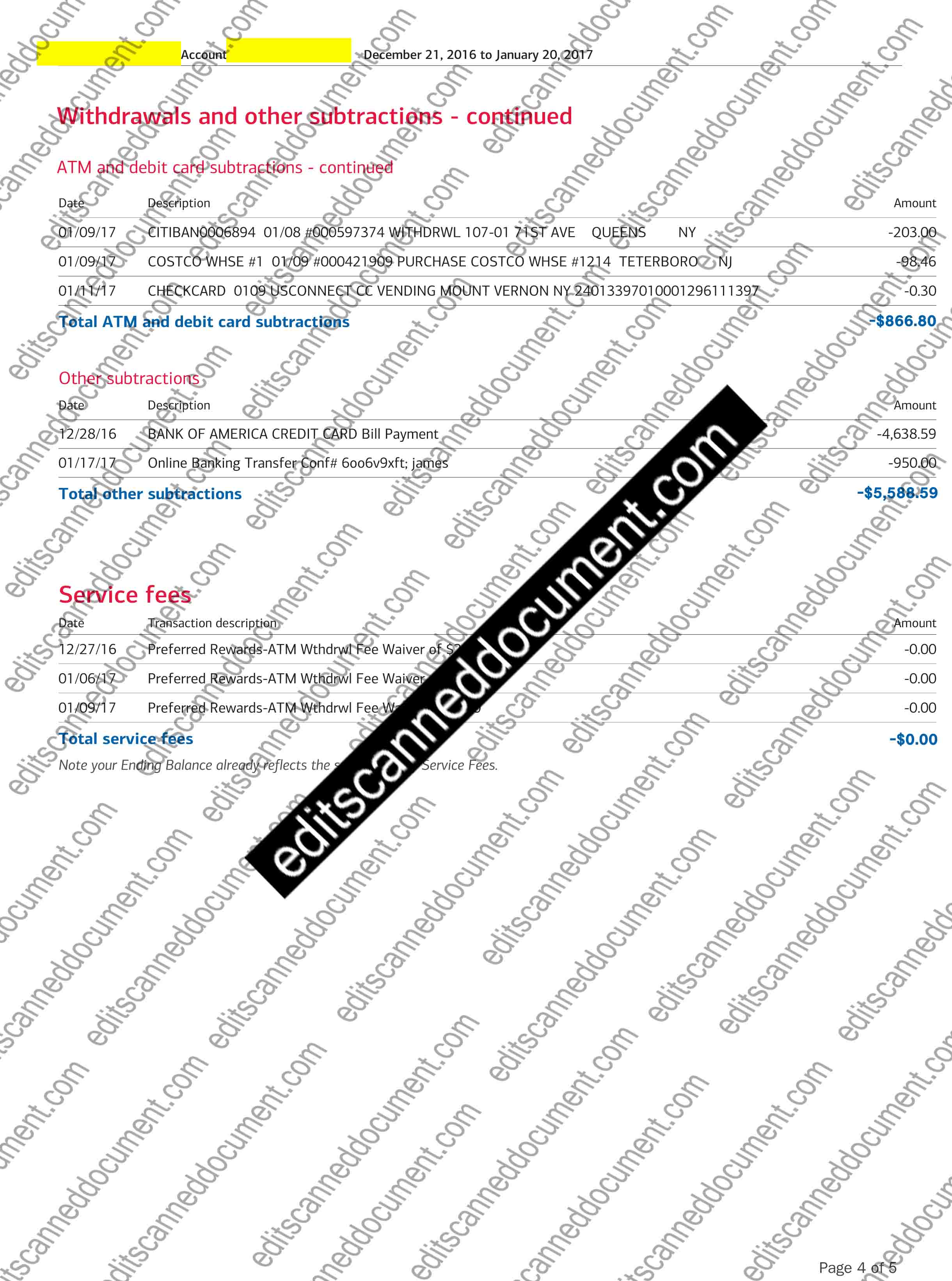 Bank of America Page 4 Sample Document